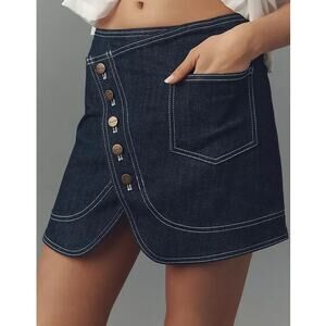 Pilcro Anthropologie NWT Dark Wash Denim Button Front Mini Skirt M